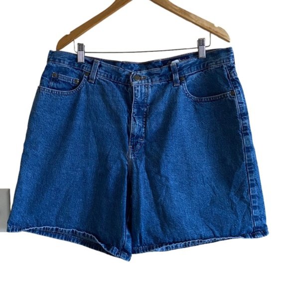 Vintage 90's Eddie Bauer High Waisted Relaxed Fit Denim Mom Shorts Size 18 - Picture 1 of 5